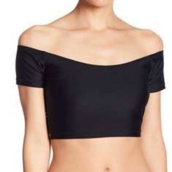 Sam Edelman Off Shoulder Bikini Top Black Tie Back Crop Swim Top Size L - Picture 3 of 6